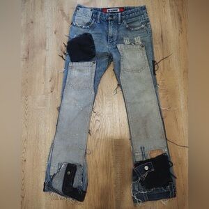 🔥 RARE Vintage Gazoz Distressed Blue Jeans with Black Patches